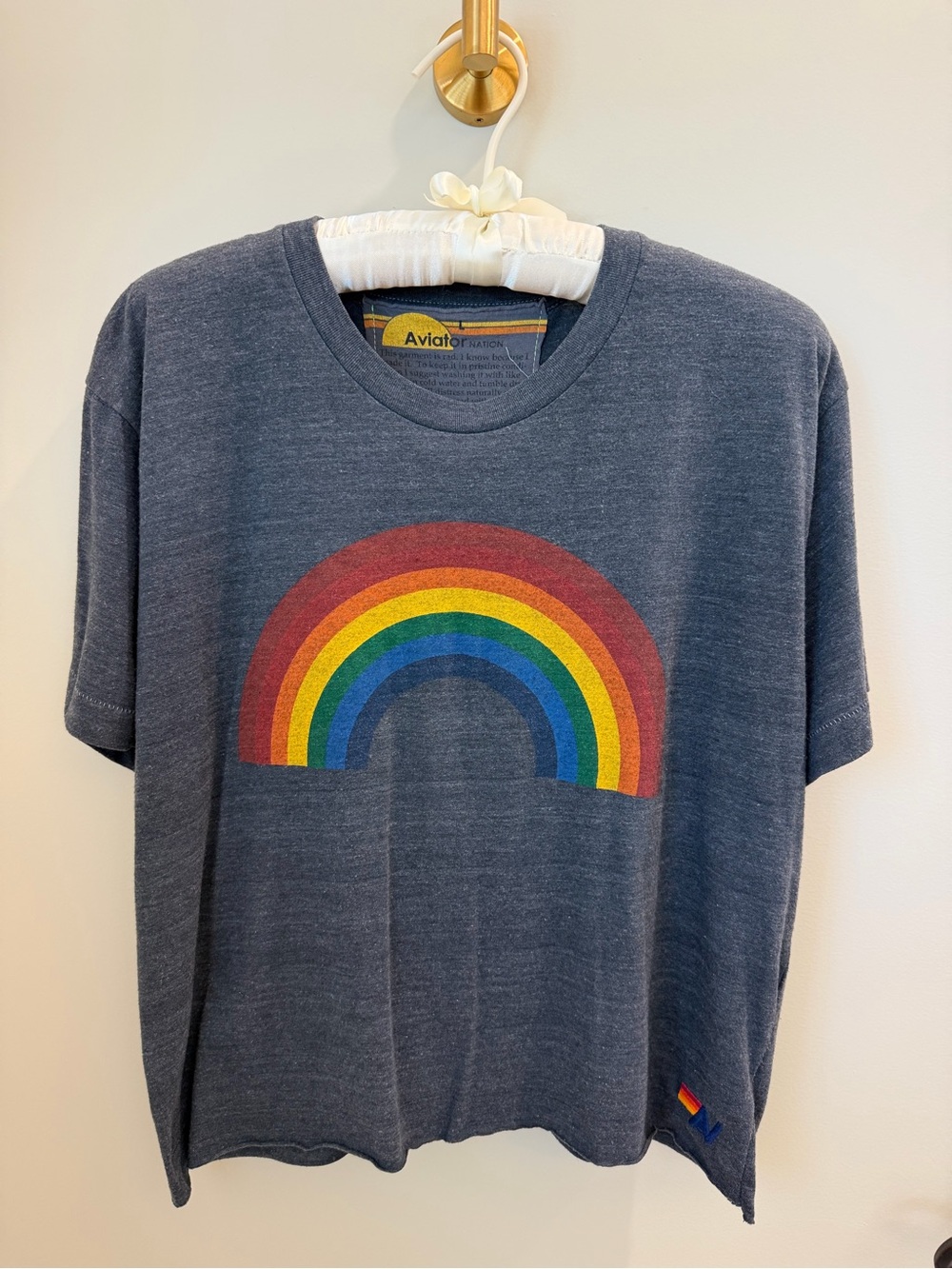 Aviator Nation Heather Gray Tee with Rainbow Graphic